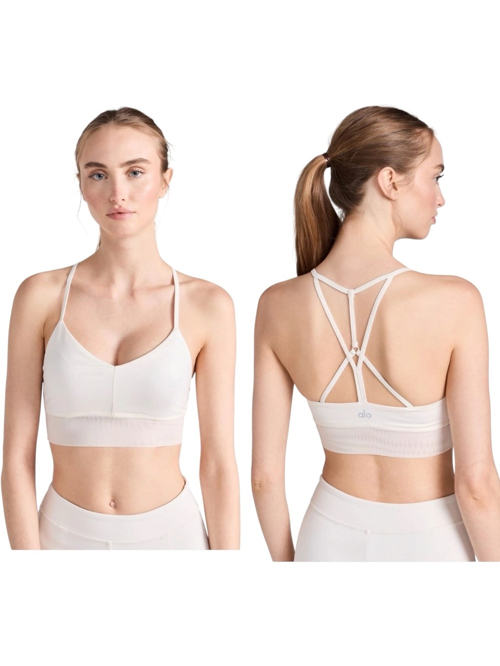 ALO YOGA Lavish Sports Bra Large White Mesh Band Strappy Back